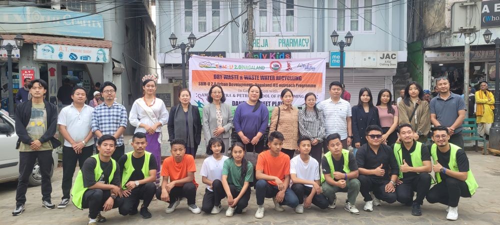 Dignitaries with artists during IEC outreach programme on source segregation, single use plastics at Old NST, Kohima on March 19. (Morung Photo)